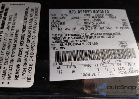 2007 Lincoln Navigator Ultimate z USA, uszkodzony, nr VIN 5LMFU28547LJ07466